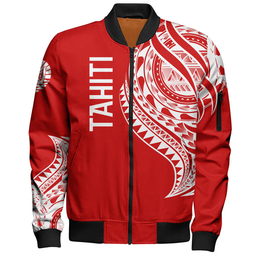 Tahiti Custom Personalised Bomber Jacket Tatau White Patterns With Coat Of Arms