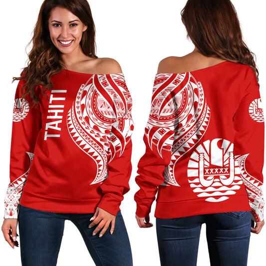 Tahiti Custom Personalised Off Shoulder Sweatshirt Tatau White Patterns With Coat Of Arms