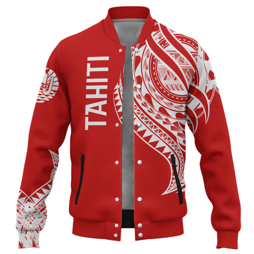 Tahiti Custom Personalised Baseball Jacket Tatau White Patterns With Coat Of Arms
