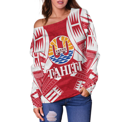 Tahiti Custom Personalised Off Shoulder Sweatshirt Tattoo Style