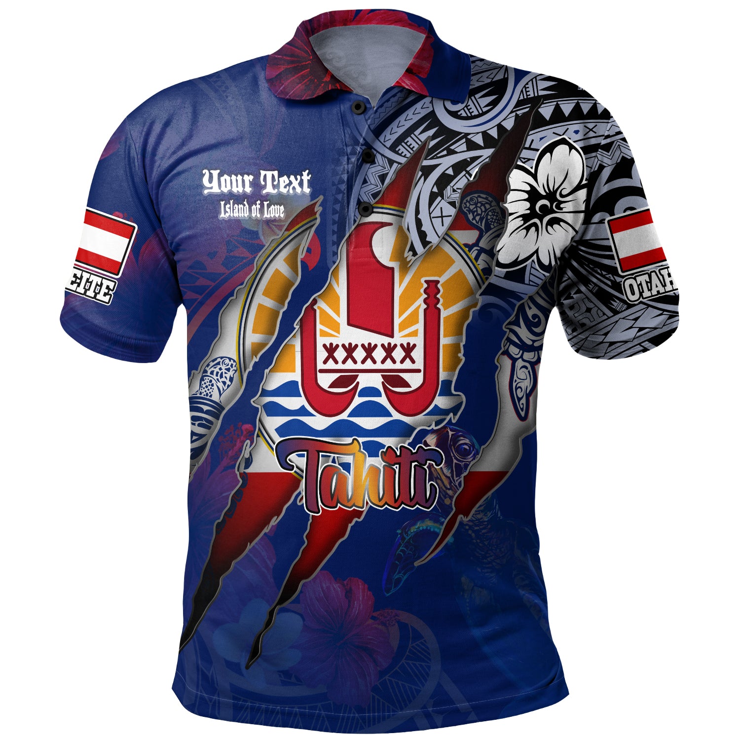 Tahiti Polo Shirt Custom Tahitian Blood Inside Me Polynesian Sleeve Tattoo Tropical Blue