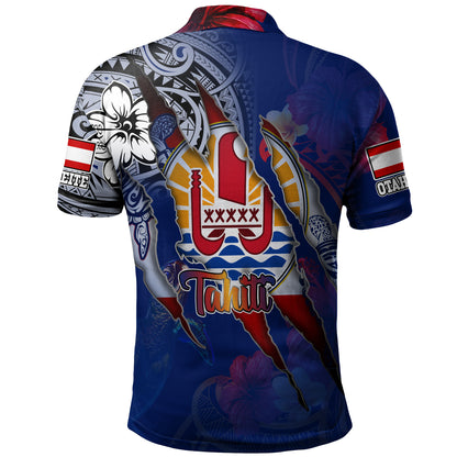 Tahiti Polo Shirt Custom Tahitian Blood Inside Me Polynesian Sleeve Tattoo Tropical Blue