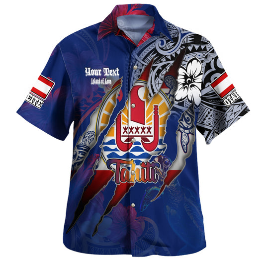 Tahiti Hawaiian Shirt Custom Tahitian Blood Inside Me Polynesian Sleeve Tattoo Tropical Blue
