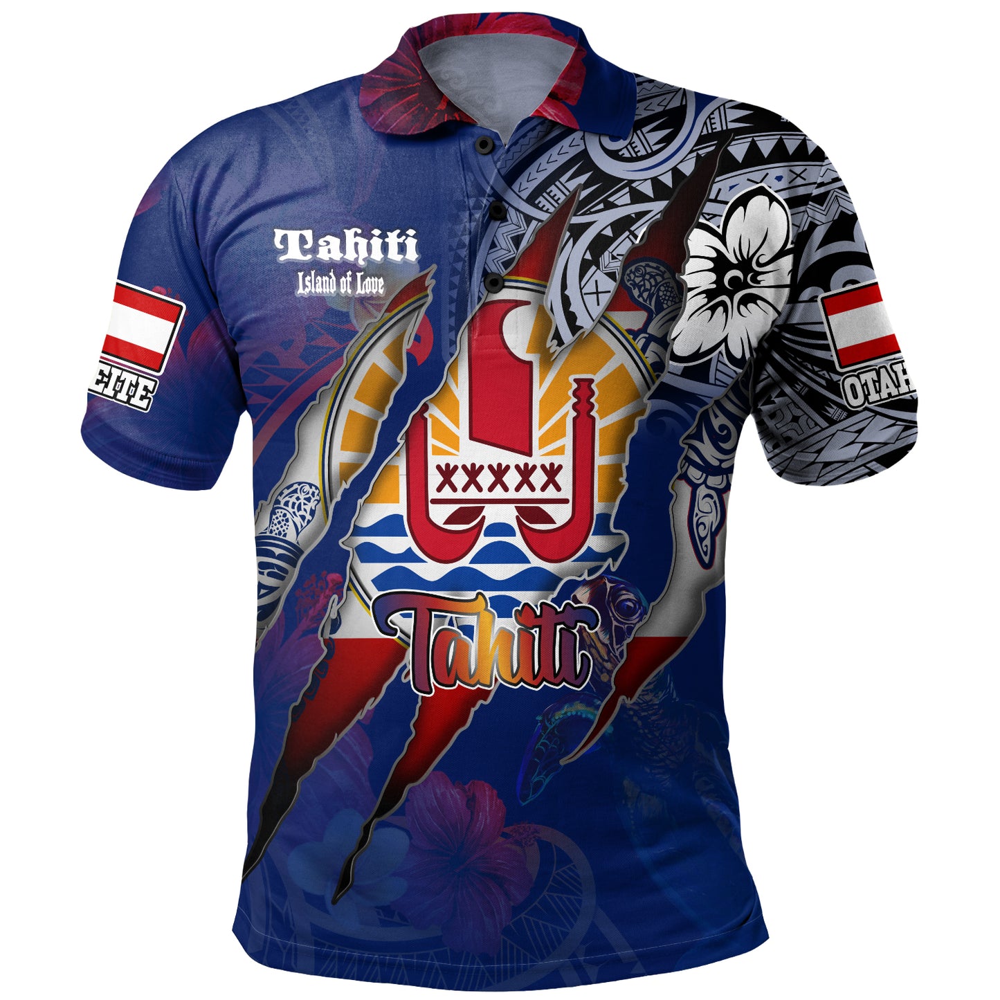 Tahiti Polo Shirt Custom Tahitian Blood Inside Me Polynesian Sleeve Tattoo Tropical Blue
