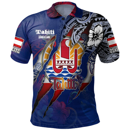 Tahiti Polo Shirt Custom Tahitian Blood Inside Me Polynesian Sleeve Tattoo Tropical Blue