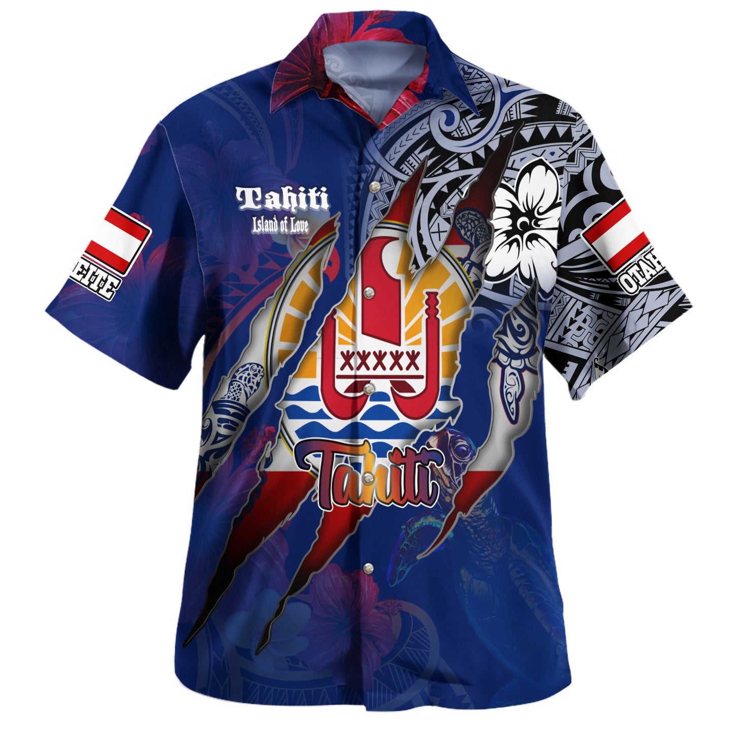 Tahiti Hawaiian Shirt Custom Tahitian Blood Inside Me Polynesian Sleeve Tattoo Tropical Blue