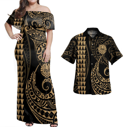 Tahiti Combo Dress And Shirt Kakau Style Gold