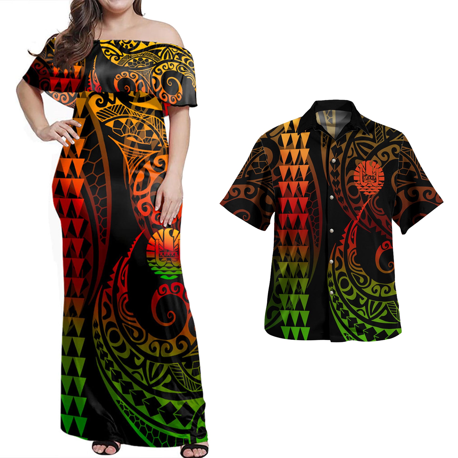 Tahiti Combo Dress And Shirt Kakau Style Reggae