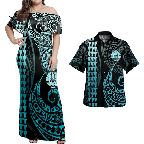 Tahiti Combo Dress And Shirt Kakau Style Turquoise