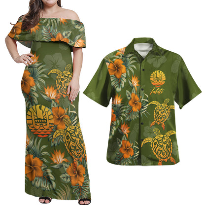 Tahiti Polynesian Pattern Combo Dress And Shirt Tropical Summer