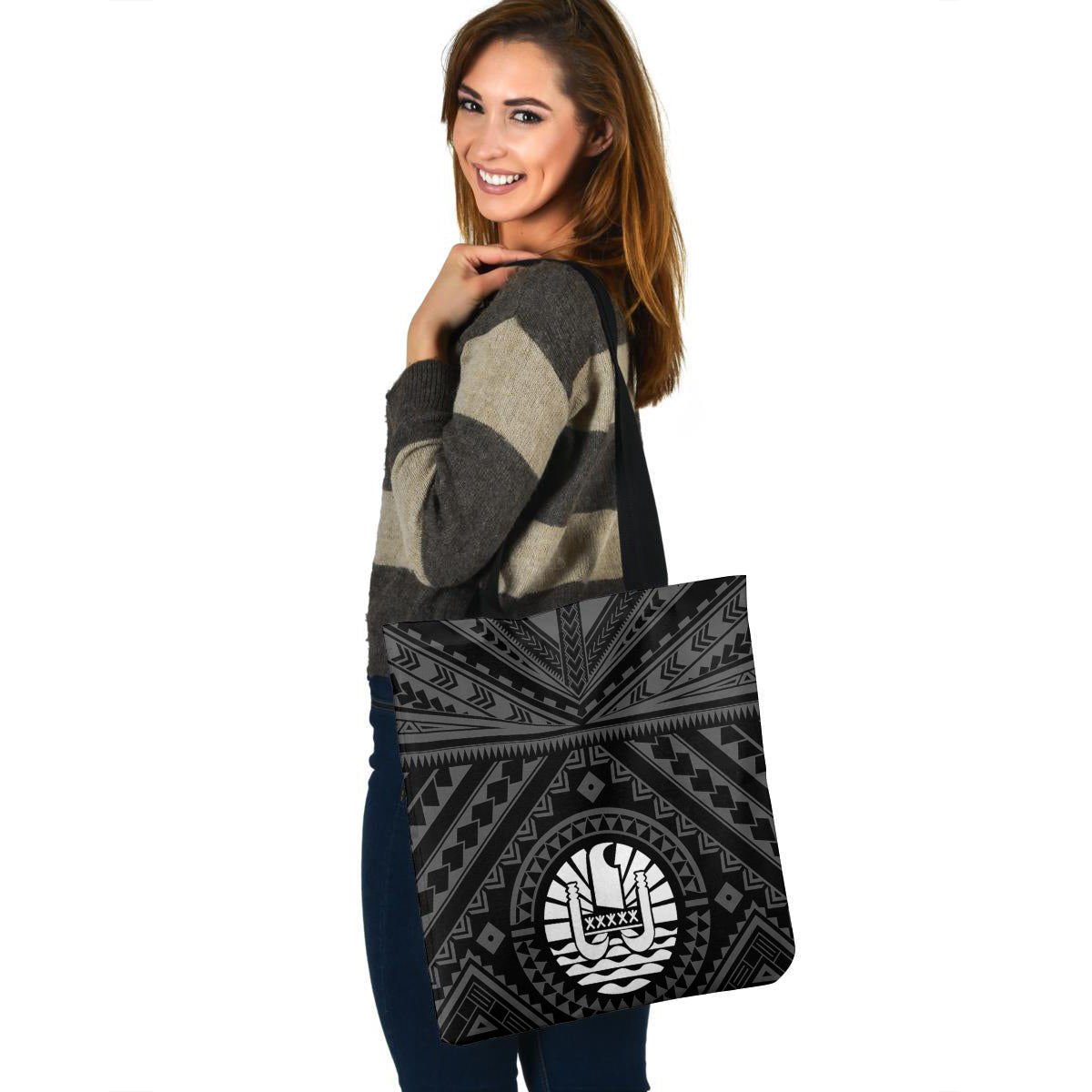 Tahiti Custom Personalised Tote Bag Polynesian Tattoo Style