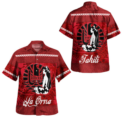 Tahiti Combo Short Sleeve Dress And Shirt - Tahitian Girl La Orna Style