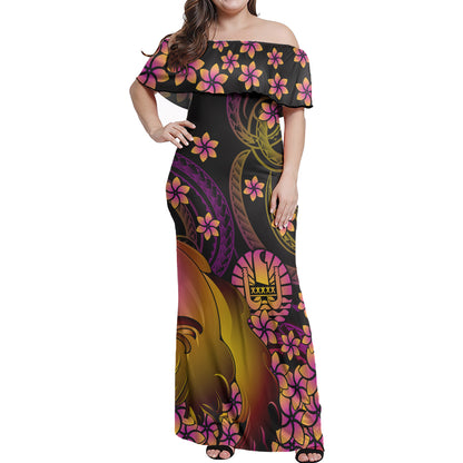 Tahiti Polynesian Pattern Combo Dress And Shirt Plumeria In Wave