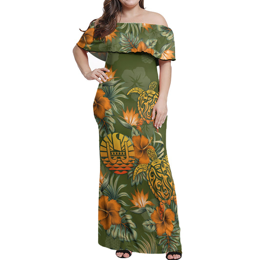 Tahiti Woman Off Shoulder Long Dress Polynesian Tropical Summer