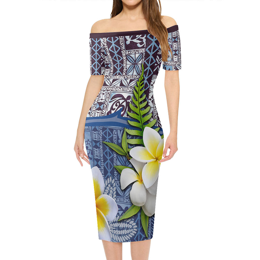 Hawaii Short Sleeve Off The Shoulder Lady Dress Tapa Turtle Plumeria