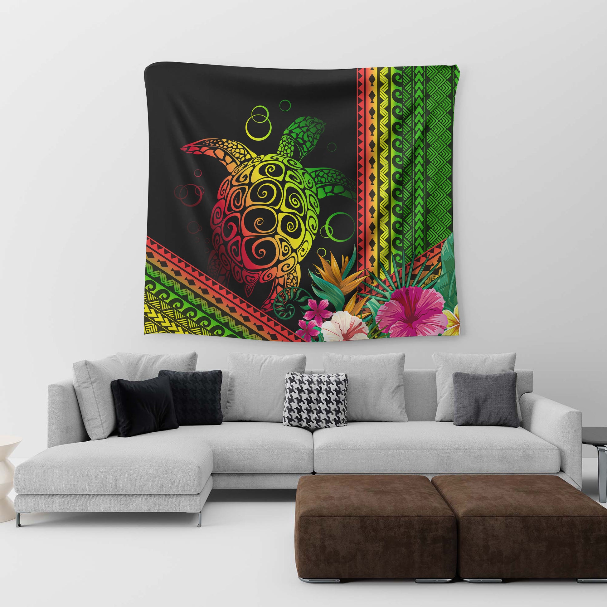 Hawaii Tapestry Turtle Polynesian Pattern Reggae Color