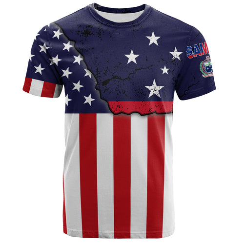 Samoa T-Shirt American Samoa Map With American Flag