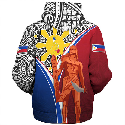 Philippines Filipinos Sherpa Hoodie Philippines Lapu Lapu With Tribal Kalabaw And Sun