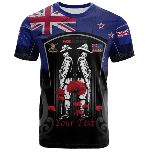New Zealand T-Shirt Custom New Zealand Anzac Day With Poppy Flowers And Traditional Maori Patterns