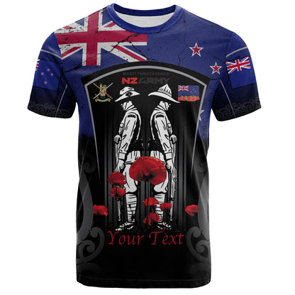New Zealand T-Shirt Custom New Zealand Anzac Day With Poppy Flowers And Traditional Maori Patterns