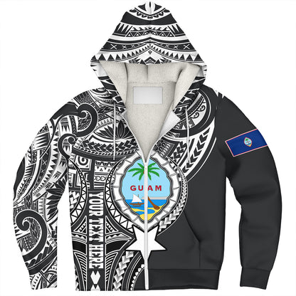 Guam Sherpa Hoodie Custom Guam Coat Of Arms Polynesian Half Body Tattoo Black Style
