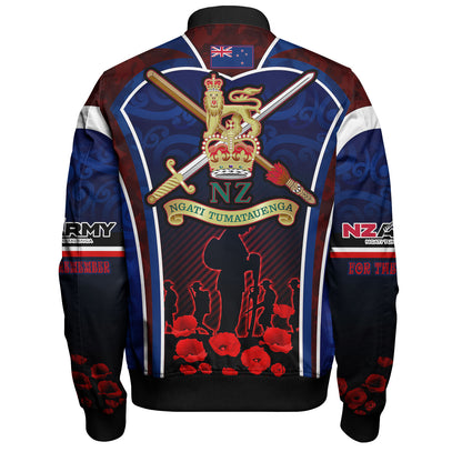 New Zealand Bomber Jacket Custom New Zealand Army Keeping Anzac Spirit Lives Poppies Flower Maori Style