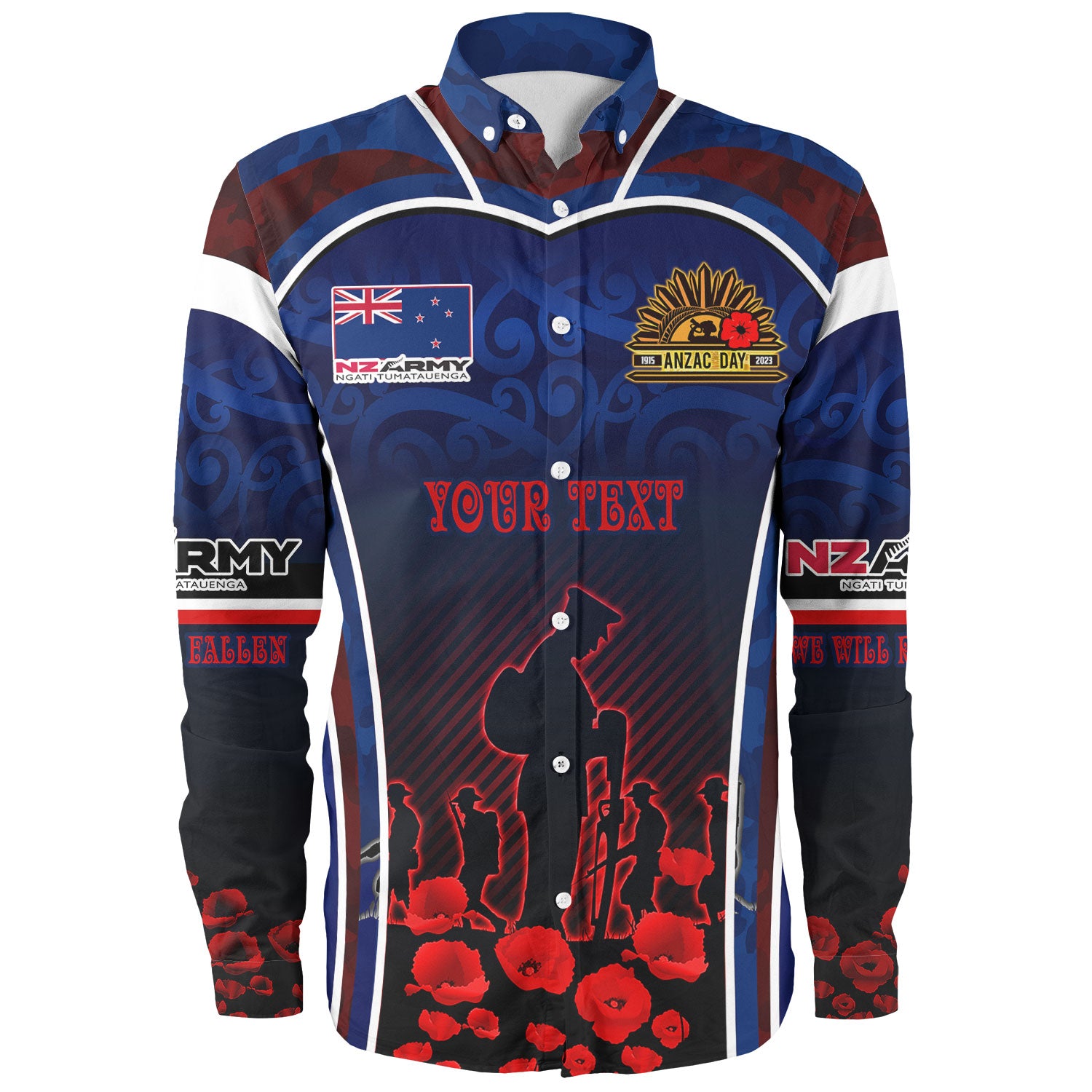 New Zealand Long Sleeve Shirt Custom New Zealand Army Keeping Anzac Spirit Lives Poppies Maori Style