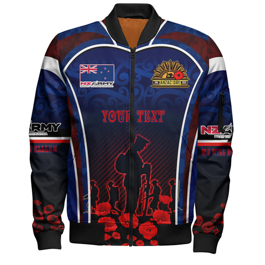 New Zealand Bomber Jacket Custom New Zealand Army Keeping Anzac Spirit Lives Poppies Flower Maori Style