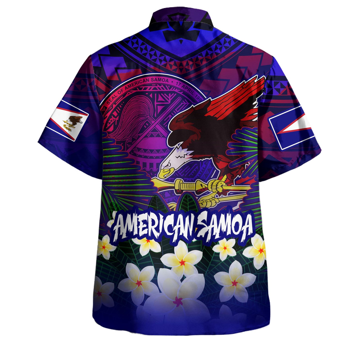 American Samoa Hawaiian Shirt Custom AS Seal With Bald Eagle Polynesian Plumeria Summer Vibes