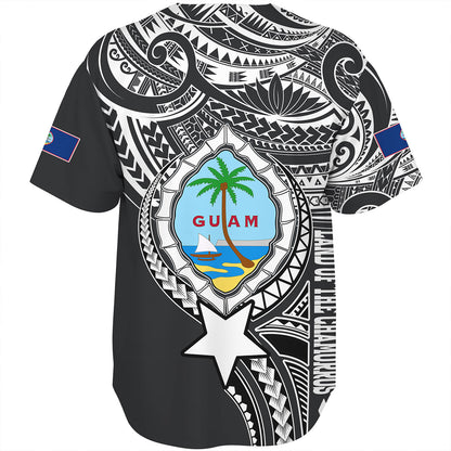 Guam Baseball Shirt Custom Guam Coat Of Arms Polynesian Half Body Tattoo Black Style