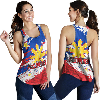 Philippines Filipinos Women Tank Custom Filipino Sun 3 Stars Bicolor Flag Tribal Grunge Style