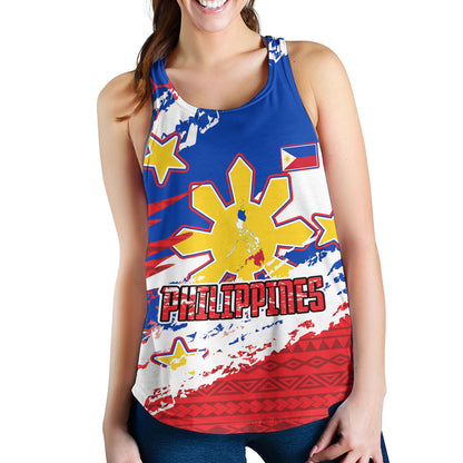 Philippines Filipinos Women Tank Custom Filipino Sun 3 Stars Bicolor Flag Tribal Grunge Style