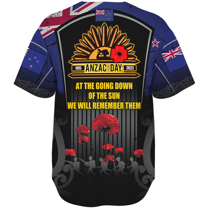 New Zealand Baseball Shirt Custom New Zealand Anzac Day With Poppy Flowers And Traditional Maori Patterns