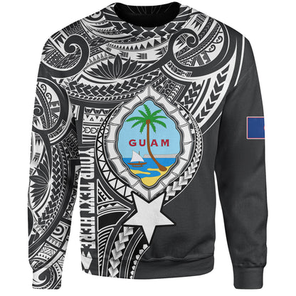 Guam Sweatshirt Custom Guam Coat Of Arms Polynesian Half Body Tattoo Black Style