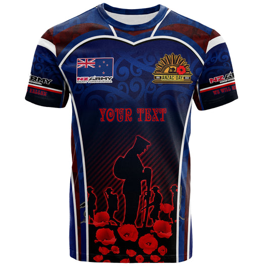 New Zealand T-Shirt Custom New Zealand Army Keeping Anzac Spirit Lives Poppies Flower Maori Style