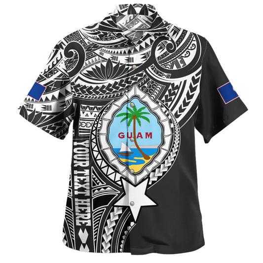 Guam Hawaiian Shirt Custom Guam Coat Of Arms Polynesian Half Body Tattoo Black Style