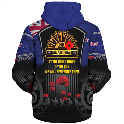 New Zealand Sherpa Hoodie Custom New Zealand Anzac Day With Poppy Flowers And Traditional Maori Patterns