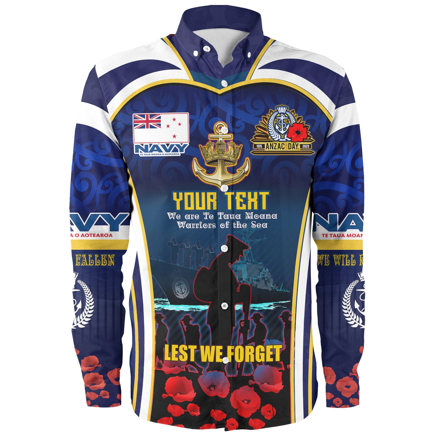 New Zealand Long Sleeve Shirt Custom Anzac Day Royal New Zealand Navy Te Taua Moana o Aotearoa