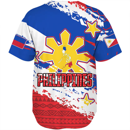 Philippines Filipinos Baseball Shirt Custom Filipino Sun 3 Stars Bicolor Flag Tribal Grunge Style
