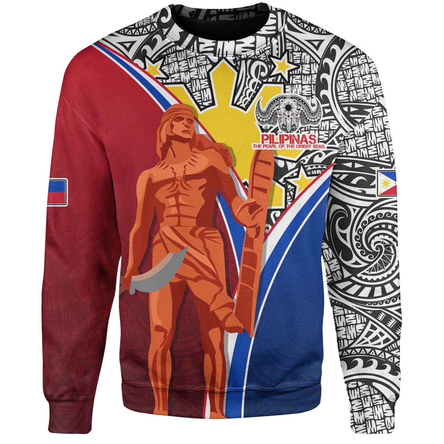 Philippines Filipinos Sweatshirt Philippines Lapu Lapu With Tribal Kalabaw And Sun