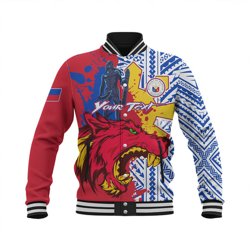 Philippines Filipinos Baseball Jacket Custom Lapu-Lapu And The Wolf Tribal Polynesian Style
