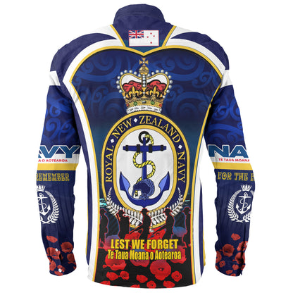 New Zealand Long Sleeve Shirt Custom Anzac Day Royal New Zealand Navy Te Taua Moana o Aotearoa