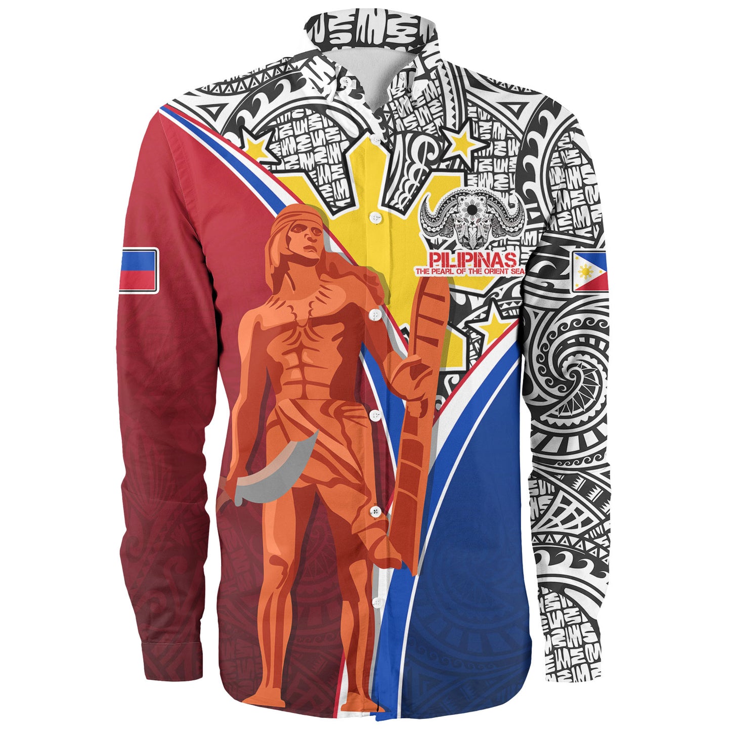 Philippines Filipinos Long Sleeve Shirt Philippines Lapu Lapu With Tribal Kalabaw And Sun