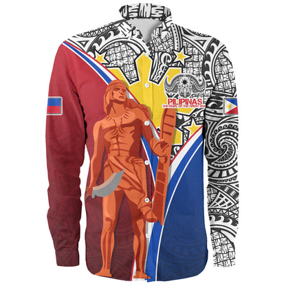 Philippines Filipinos Long Sleeve Shirt Philippines Lapu Lapu With Tribal Kalabaw And Sun