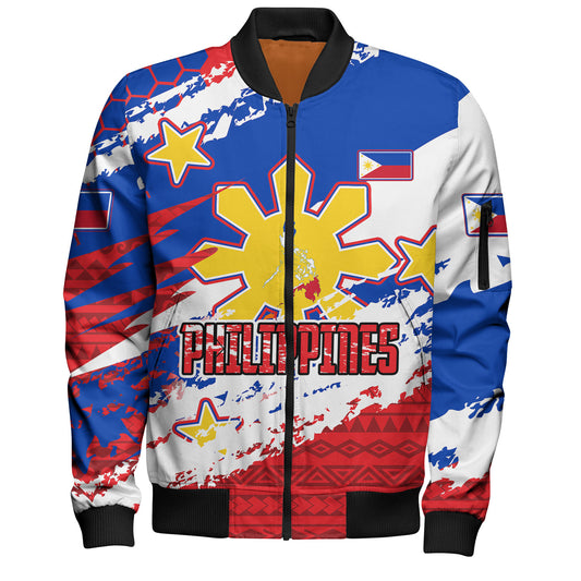 Philippines Filipinos Bomber Jacket Custom Filipino Sun 3 Stars Bicolor Flag Tribal Grunge Style