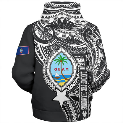 Guam Sherpa Hoodie Custom Guam Coat Of Arms Polynesian Half Body Tattoo Black Style