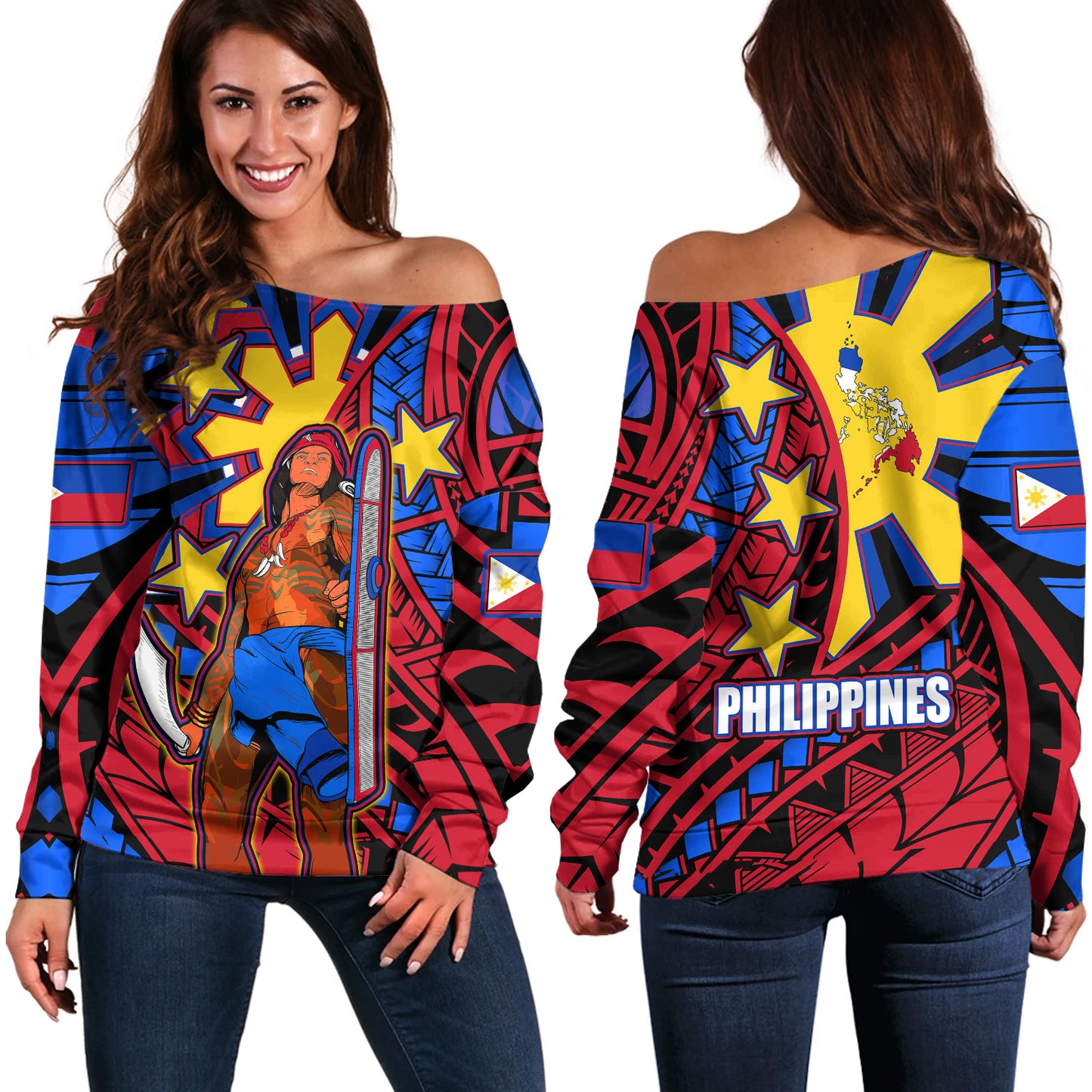 Philippines Off Shoulder Sweatshirt Custom Lapu-Lapu The Legendary Filipino Hero