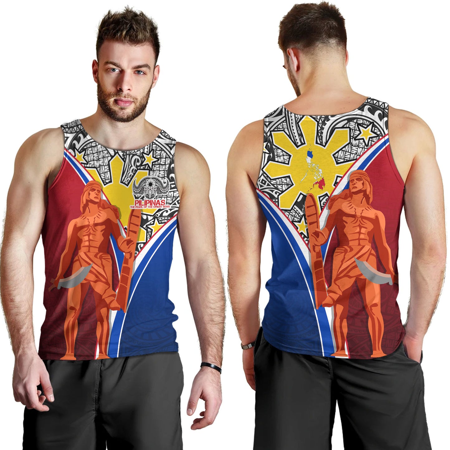 Philippines Filipinos Tank Top Philippines Lapu Lapu With Tribal Kalabaw And Sun