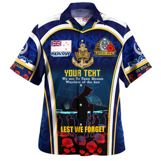 New Zealand Hawaiian Shirt Custom Anzac Day Royal New Zealand Navy Te Taua Moana o Aotearoa