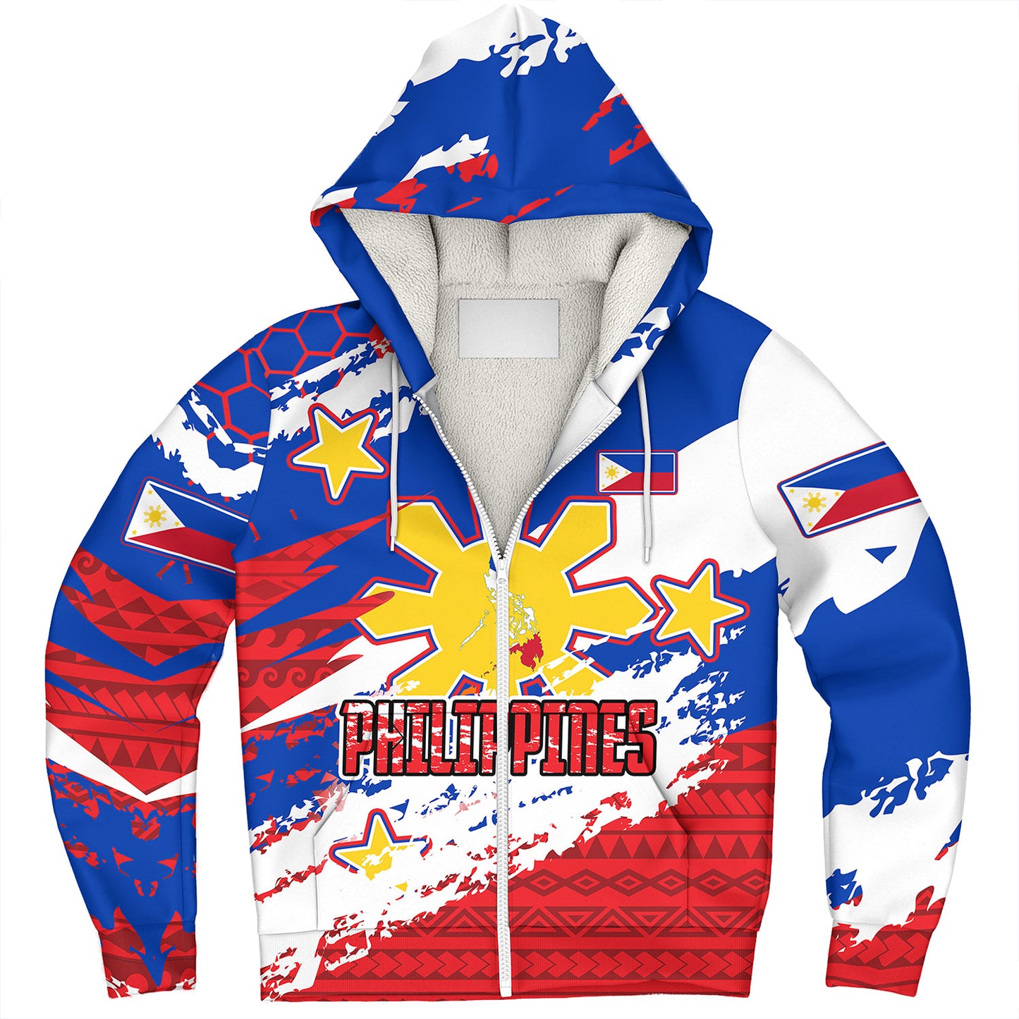 Philippines Filipinos Sherpa Hoodie Custom Filipino Sun 3 Stars Bicolor Flag Tribal Grunge Style